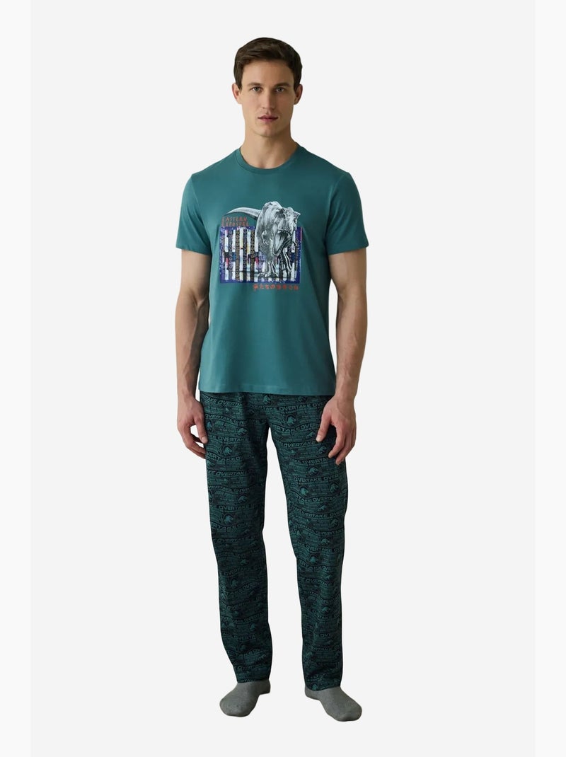 Ensemble de pyjama homme à manches courtes imprimé slogan jurassic penti Bleu canard - Kiabi