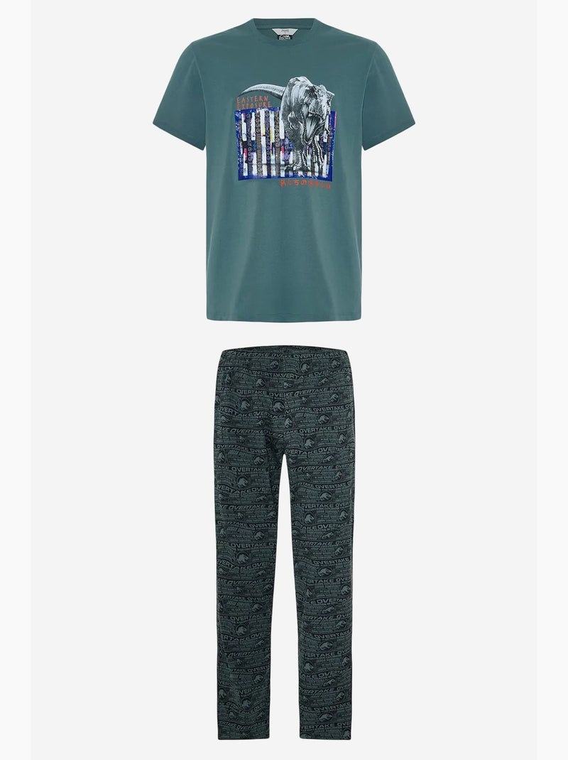 Ensemble de pyjama homme à manches courtes imprimé slogan jurassic penti Bleu canard - Kiabi