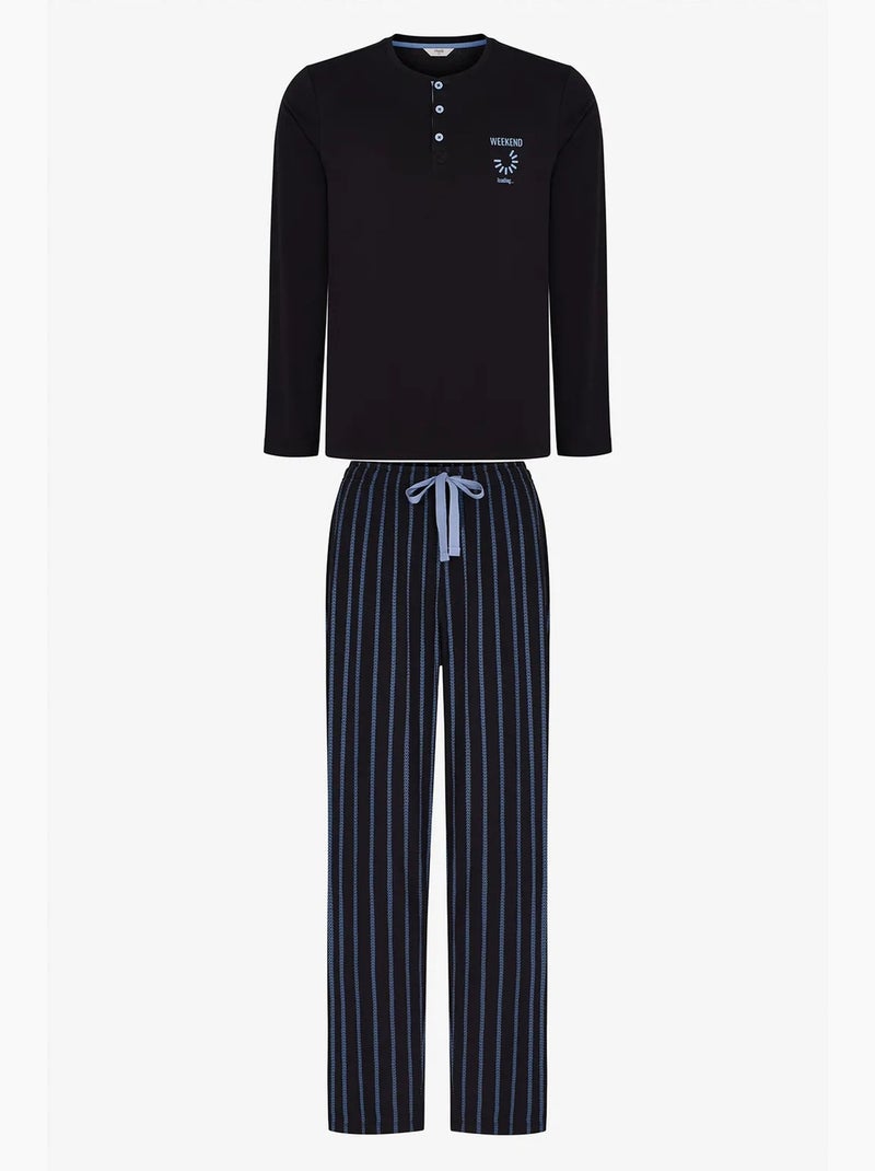 Ensemble de pyjama homme nightform à rayures, manches longues penti Noir - Kiabi