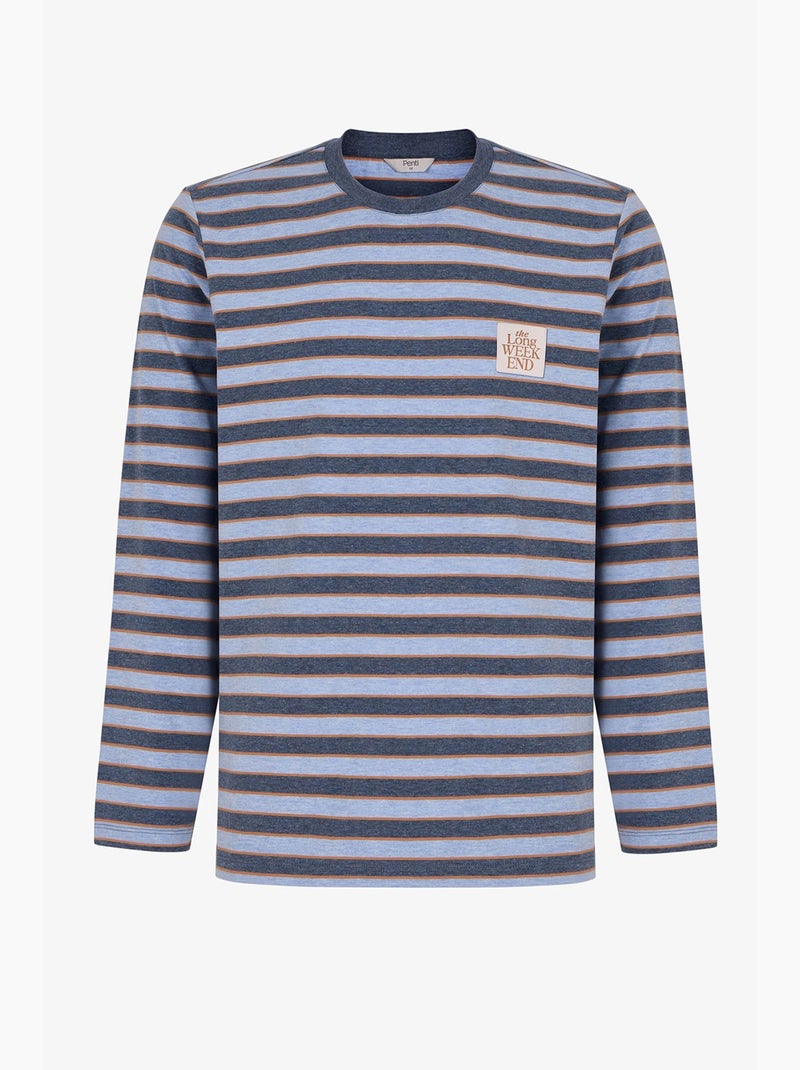 Ensemble de pyjama homme weekend à rayures, manches longues, jogger penti Bleu - Kiabi