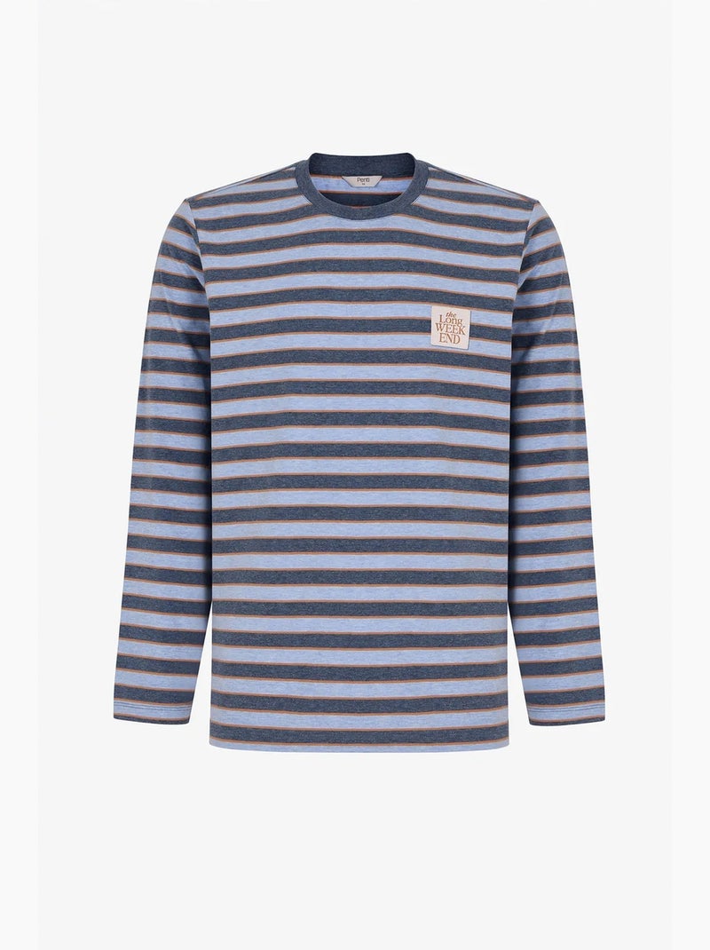 Ensemble de pyjama homme weekend à rayures, manches longues, jogger penti Bleu - Kiabi