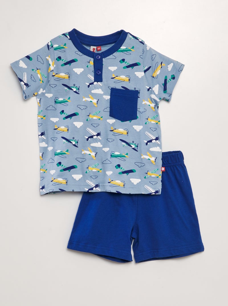 Pyjama Enfant FANSU 2 Pièces - Imprimé Excavatrice, Coton Élastique, Manches Courtes | Taille 3-12 Ans