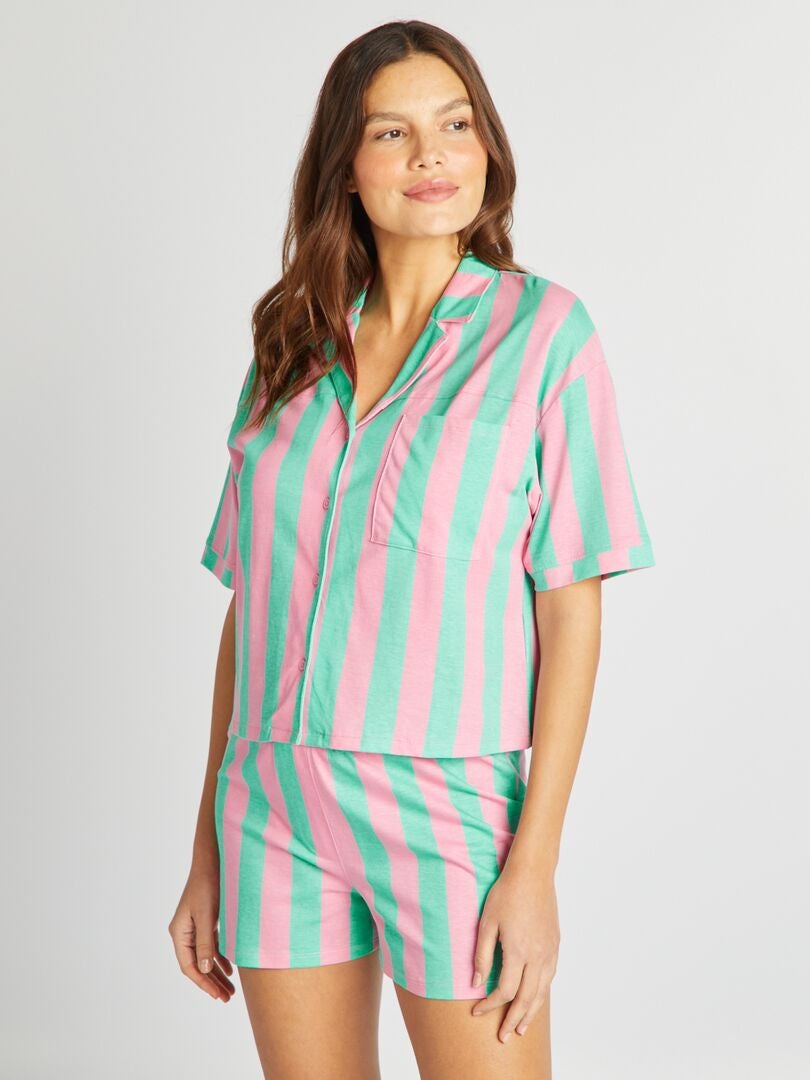Ensemble de pyjama imprimé chemise + short - 2 pièces Rose/bleu - Kiabi