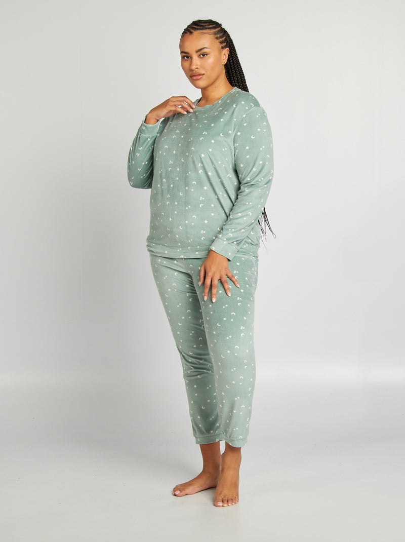 Ensemble de pyjama imprimé en velours Vert - Kiabi