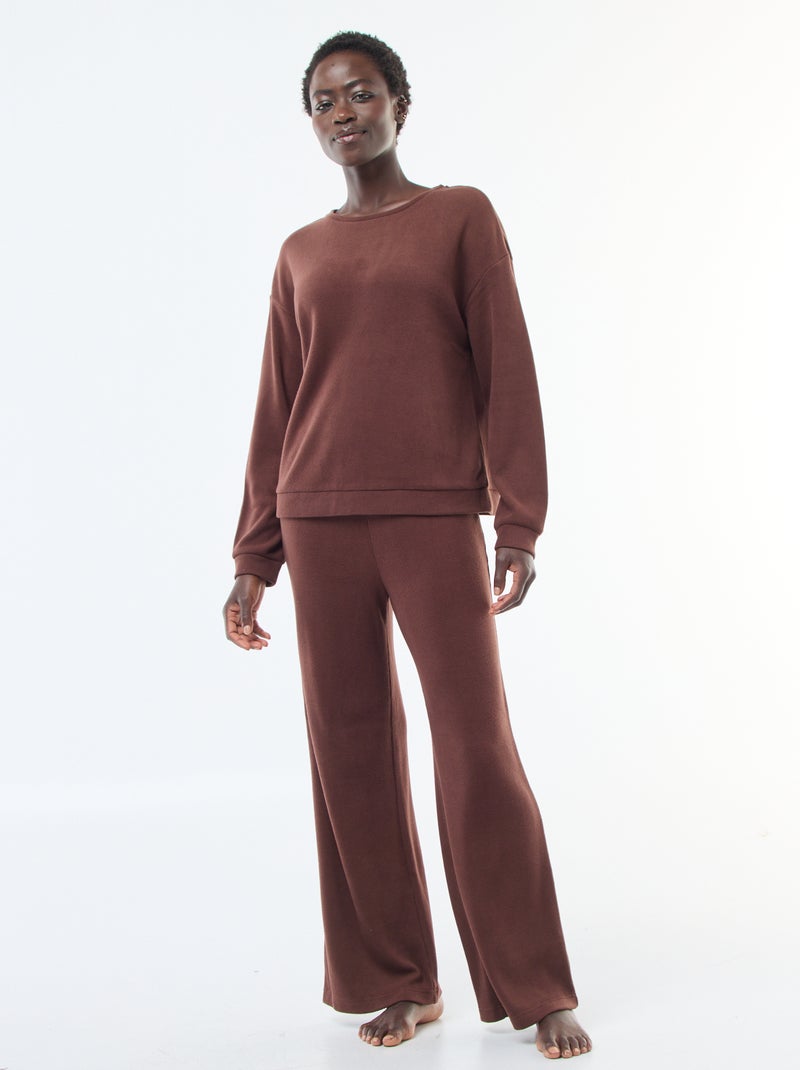 Ensemble de pyjama jersey uni Marron Femme Kiabi