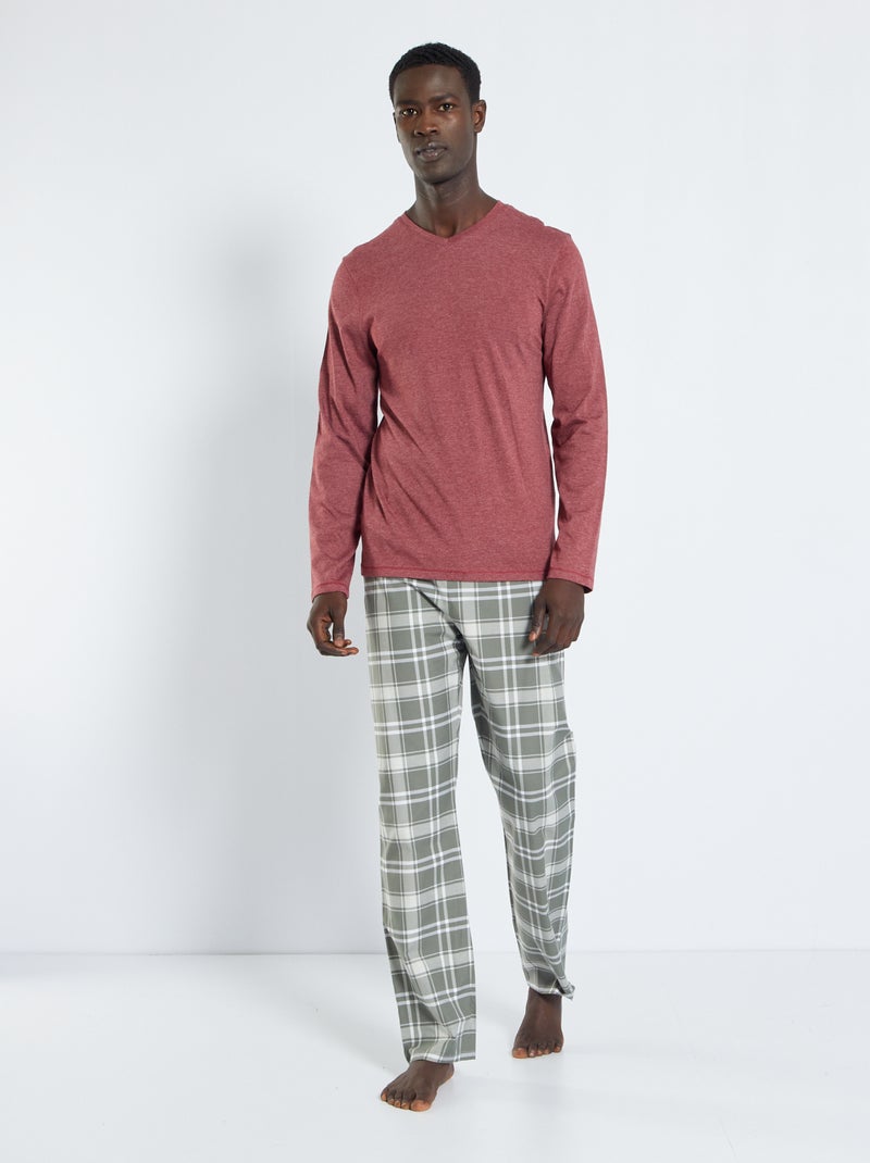 Ensemble de pyjama long - 2 pièces Bordeau/gris - Kiabi