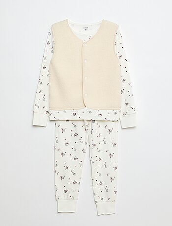 Ensemble de pyjama long en molleton + gilet sans manches effet moutonné - 3 pièces