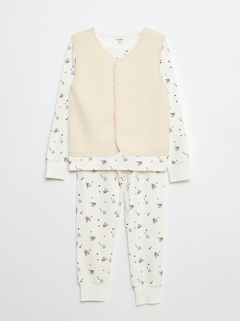 Ensemble de pyjama long en molleton + gilet sans manches effet moutonné - 3 pièces Blanc - Kiabi