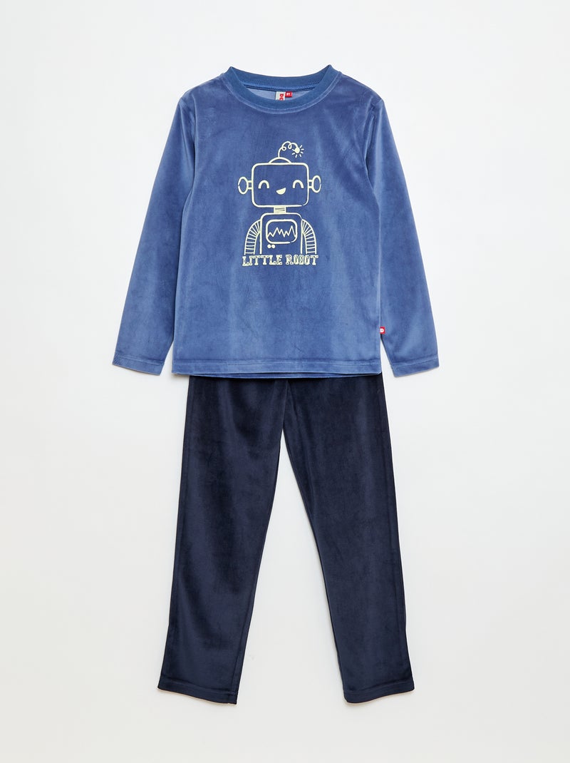 Ensemble de pyjama long en velours t-shirt + pantalon - 2 pièces Bleu - Kiabi