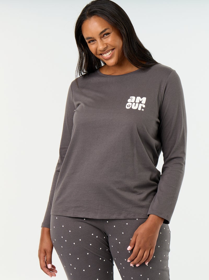 Ensemble de pyjama long imprimé - 2 pièces Noir - Kiabi