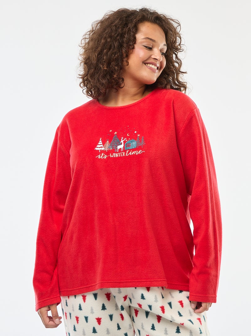 Ensemble de pyjama long Noël en polaire - 2 pièces Rouge - Kiabi