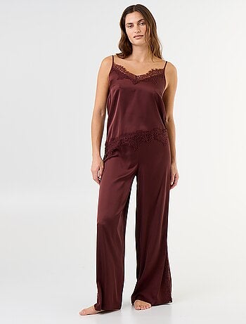 Ensemble de pyjama long satiné top + pantalon - 2 pièces