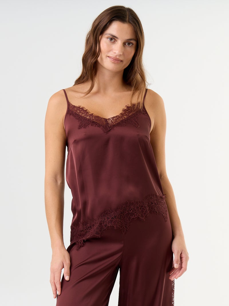 Ensemble de pyjama long satiné top + pantalon - 2 pièces Marron - Kiabi