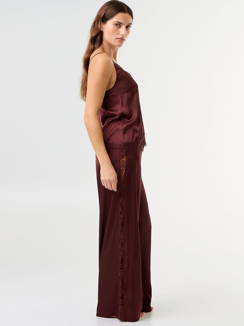 Ensemble de pyjama long satiné top + pantalon - 2 pièces Marron - Kiabi