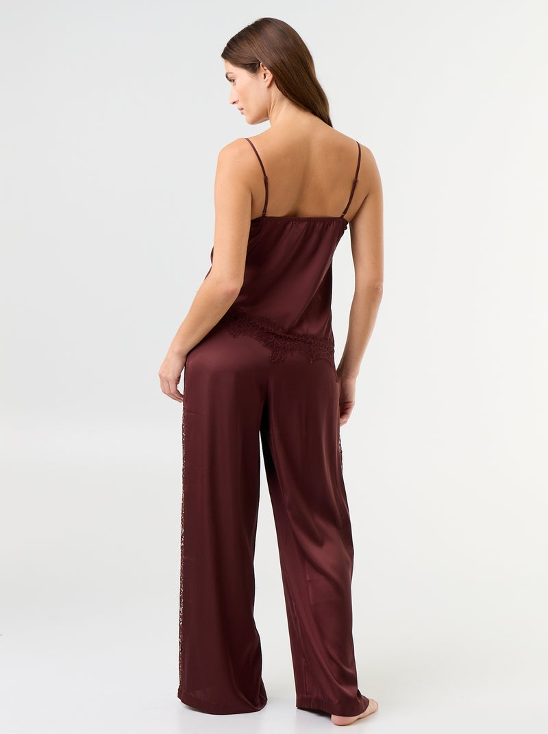Ensemble de pyjama long satiné top + pantalon - 2 pièces Marron - Kiabi