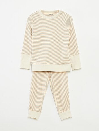 Ensemble de pyjama long t-shirt + pantalon à rayures - 2 pièces