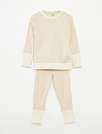Ensemble de pyjama long t-shirt + pantalon à rayures - 2 pièces