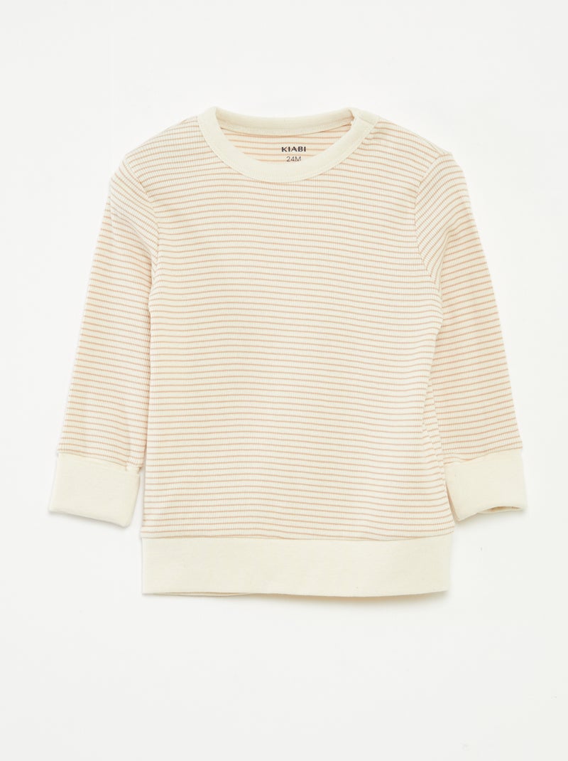 Ensemble de pyjama long t-shirt + pantalon à rayures - 2 pièces Beige - Kiabi