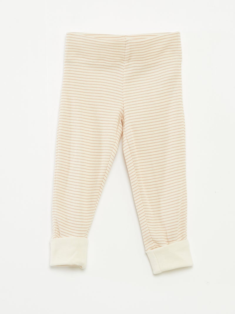 Ensemble de pyjama long t-shirt + pantalon à rayures - 2 pièces Beige - Kiabi