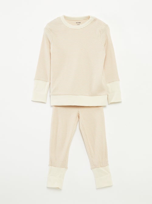 Ensemble de pyjama long t-shirt + pantalon à rayures - 2 pièces - Kiabi