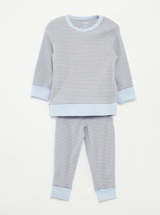 Ensemble de pyjama long t-shirt + pantalon à rayures - 2 pièces