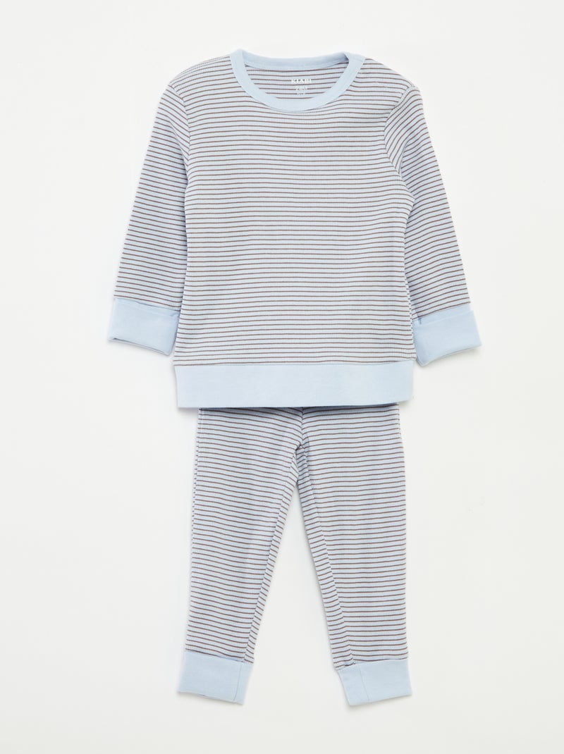Ensemble de pyjama long t-shirt + pantalon à rayures - 2 pièces Bleu - Kiabi