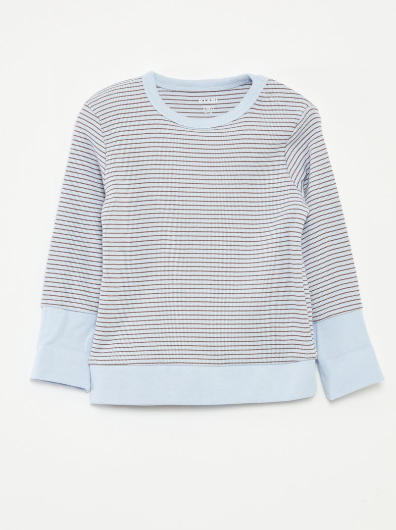 Ensemble de pyjama long t-shirt + pantalon à rayures - 2 pièces Bleu - Kiabi