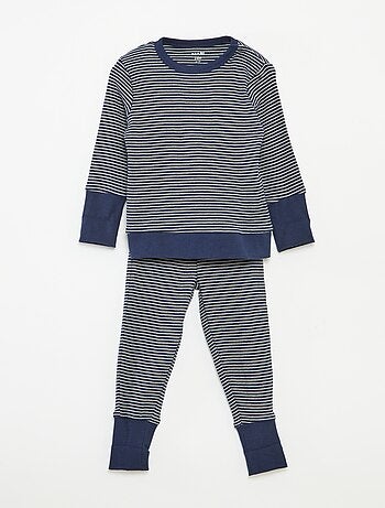 Ensemble de pyjama long t-shirt + pantalon à rayures - 2 pièces