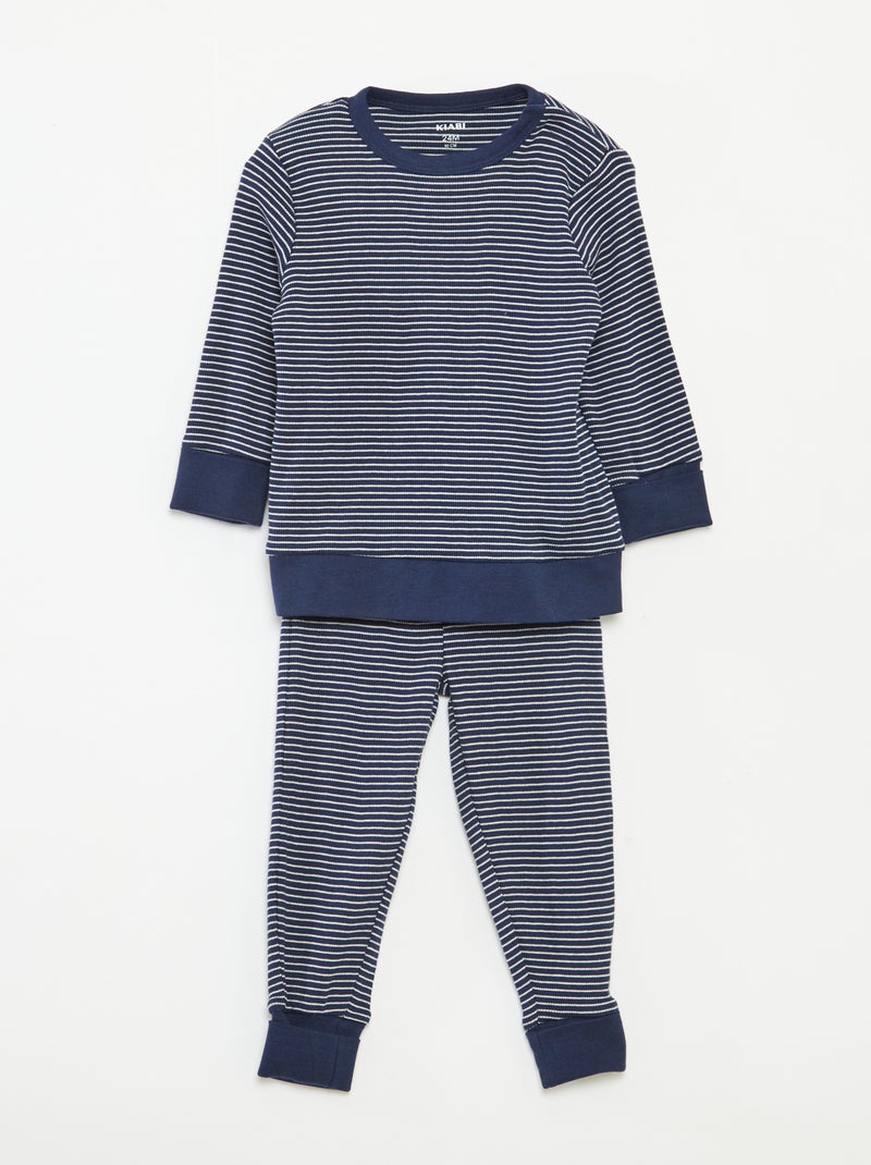 Ensemble de pyjama long t-shirt + pantalon à rayures - 2 pièces Bleu - Kiabi