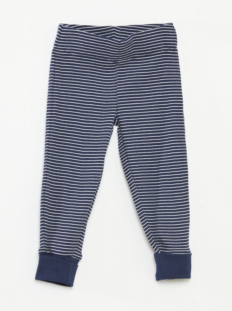 Ensemble de pyjama long t-shirt + pantalon à rayures - 2 pièces Bleu - Kiabi