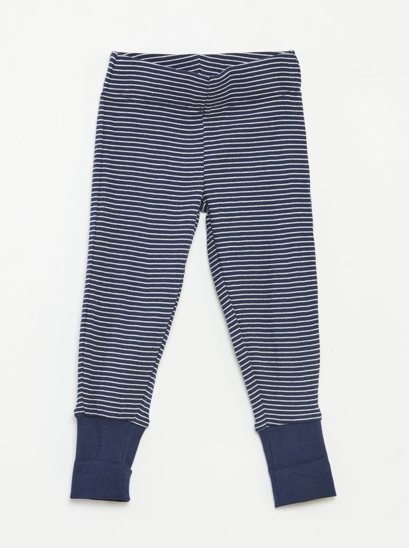 Ensemble de pyjama long t-shirt + pantalon à rayures - 2 pièces Bleu - Kiabi