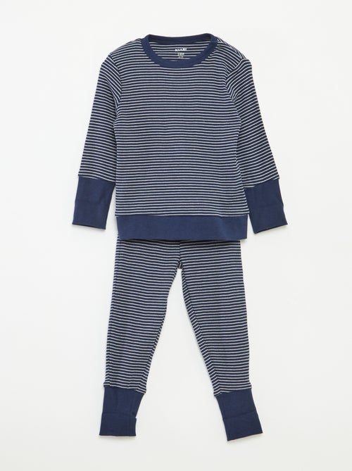 Ensemble de pyjama long t-shirt + pantalon à rayures - 2 pièces - Kiabi Ensemble de pyjama long t-shirt + pantalon à rayures - 2 pièces - Kiabi