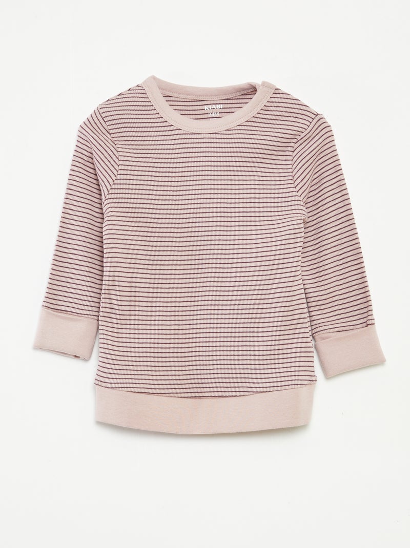Ensemble de pyjama long t-shirt + pantalon à rayures - 2 pièces Violet - Kiabi