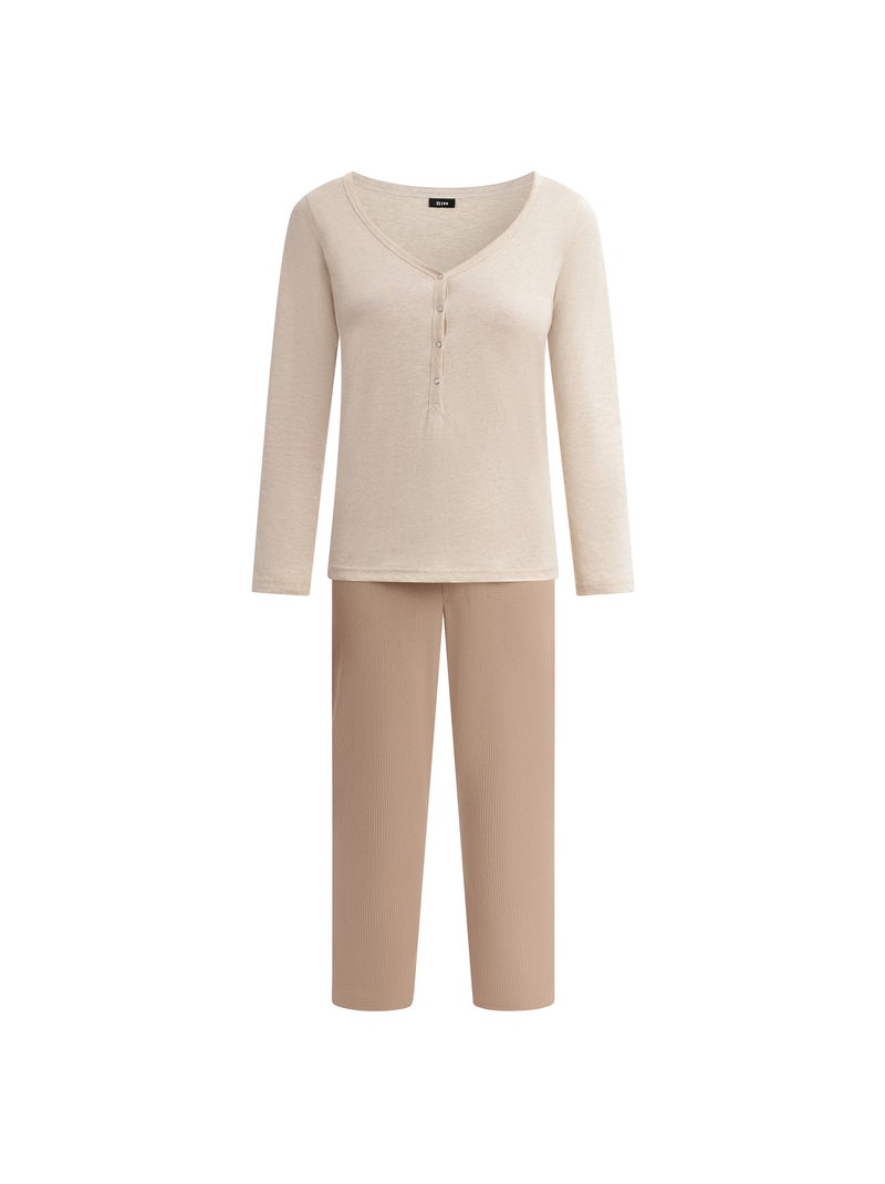Ensemble de pyjama manches longues Cosy Time Beige foncé - Kiabi