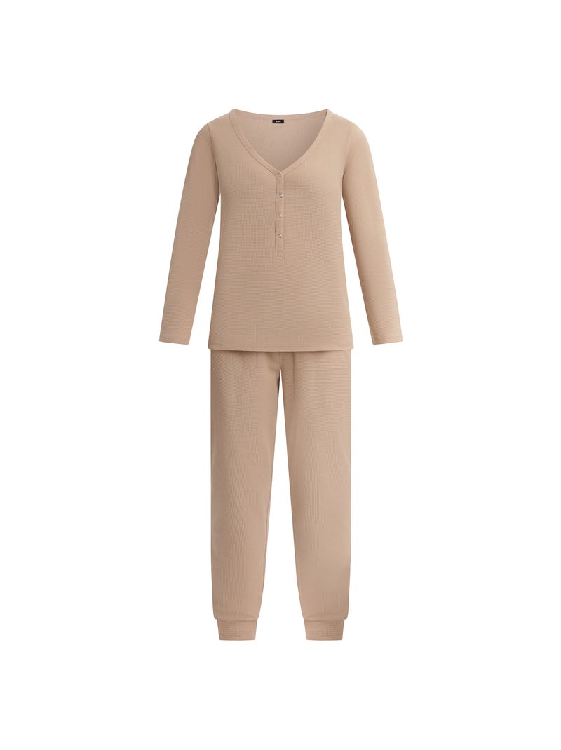 Ensemble de pyjama manches longues Cosy Time Beige foncé - Kiabi