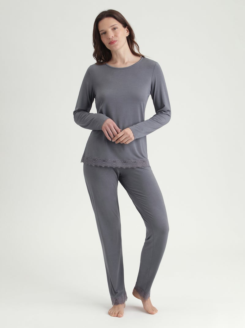 Ensemble de pyjama manches longues Don't Disturb Gris chiné - Kiabi