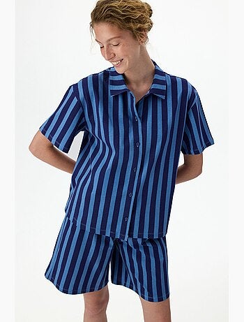 Ensemble de pyjama midnight à rayures, chemise à manches courtes et short penti