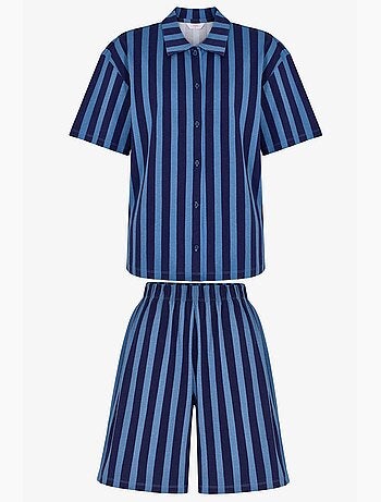 Ensemble de pyjama midnight à rayures, chemise à manches courtes et short penti