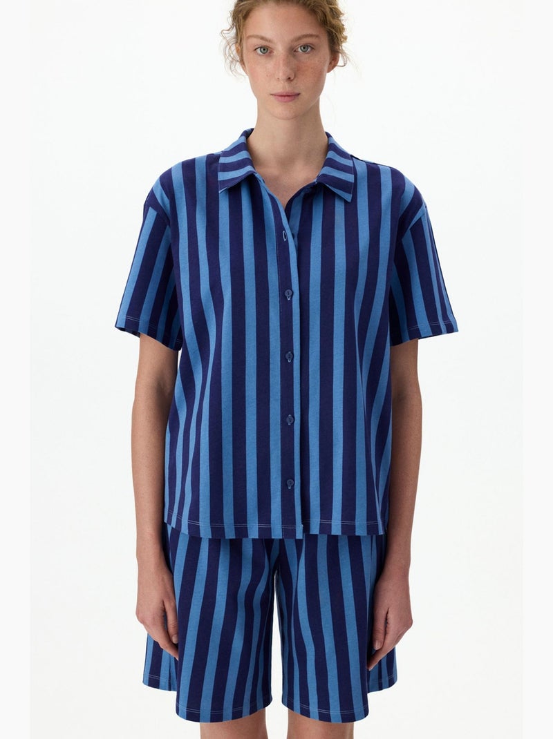 Ensemble de pyjama midnight à rayures, chemise à manches courtes et short penti Bleu marine - Kiabi