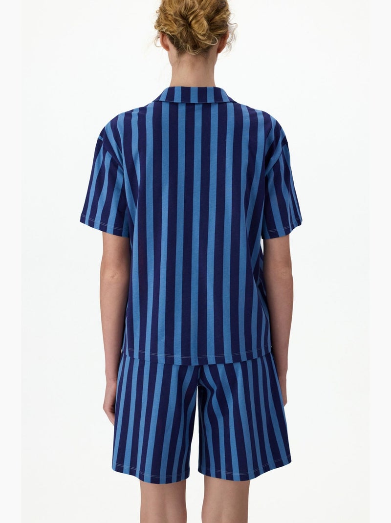 Ensemble de pyjama midnight à rayures, chemise à manches courtes et short penti Bleu marine - Kiabi