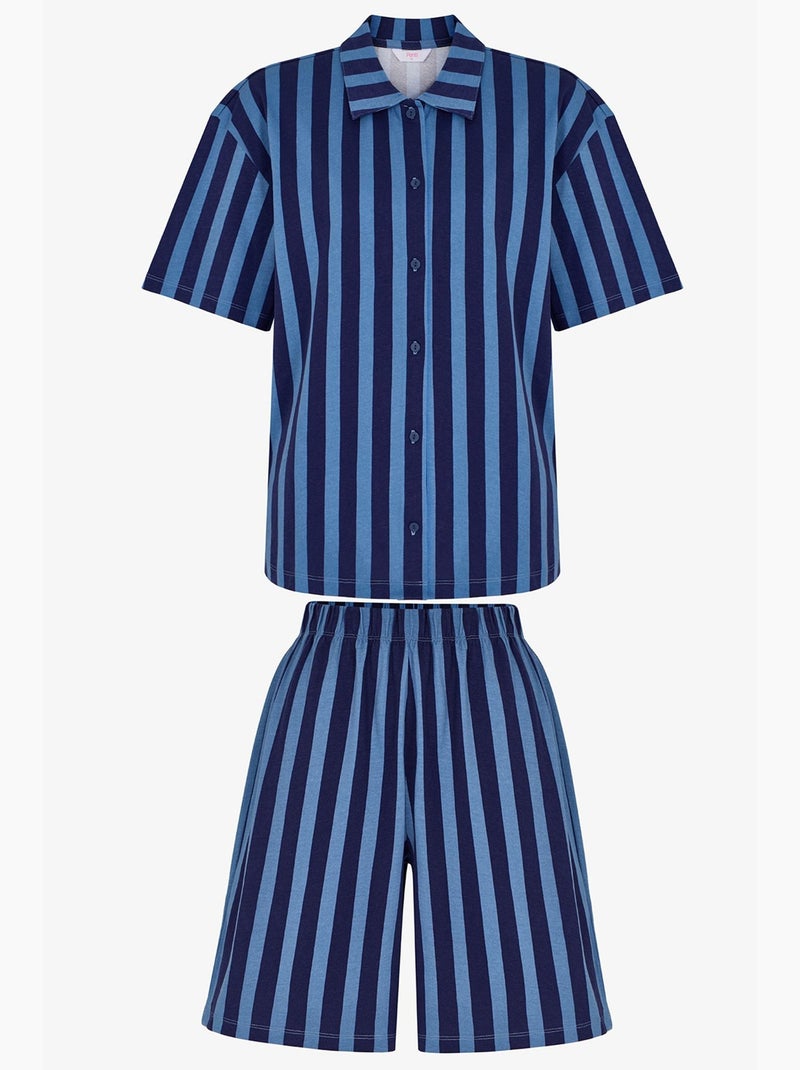 Ensemble de pyjama midnight à rayures, chemise à manches courtes et short penti Bleu marine - Kiabi