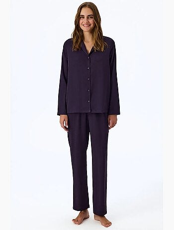 Ensemble de pyjama midnight en satin rayé, chemise et pantalon à manches longues penti