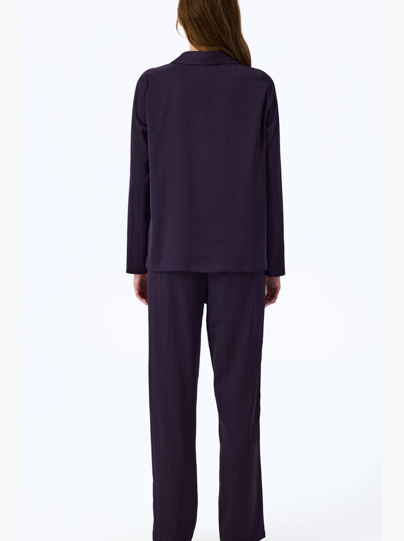 Ensemble de pyjama midnight en satin rayé, chemise et pantalon à manches longues penti Violet - Kiabi