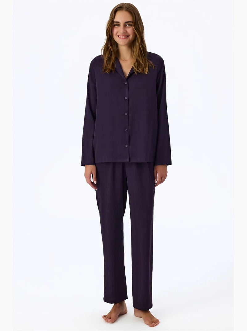 Ensemble de pyjama midnight en satin rayé, chemise et pantalon à manches longues penti Violet - Kiabi