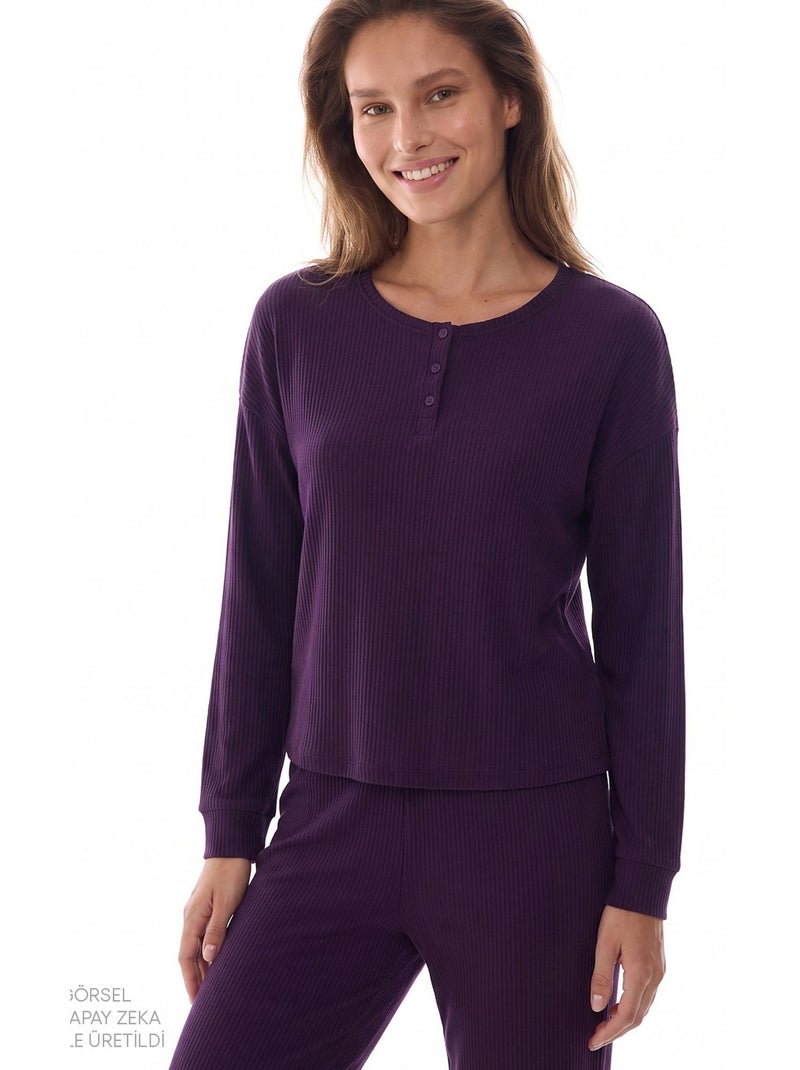 Ensemble de pyjama midnight mood côtelé à manches longues penti Violet - Kiabi