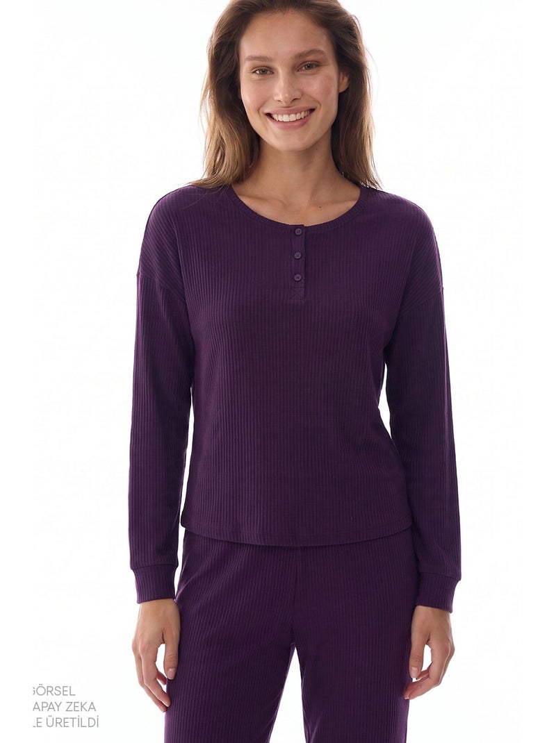 Ensemble de pyjama midnight mood côtelé à manches longues penti Violet - Kiabi