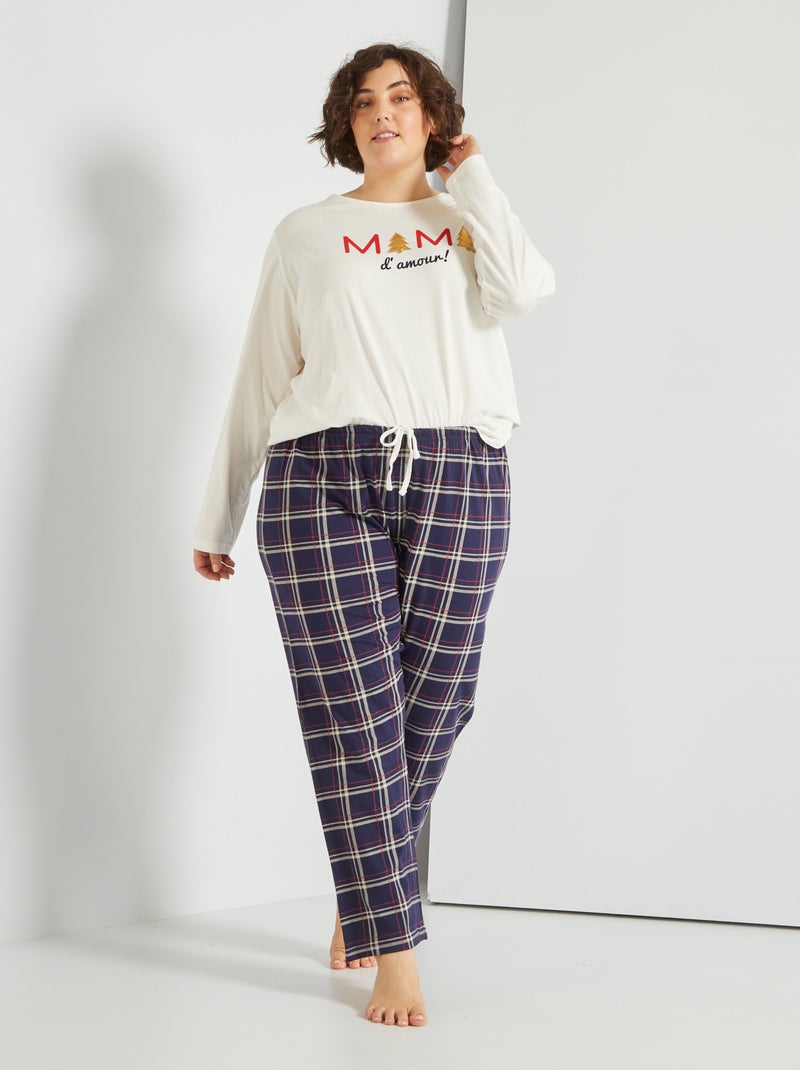 Ensemble de pyjama motif 'Noël' Ecru/Bleu marine - Kiabi