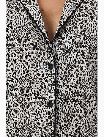 Ensemble de pyjama noir garden à imprimé léopard, chemise manches longues et pantalon penti