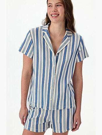 Ensemble de pyjama rayé en pointelle, chemise à manches courtes et short penti