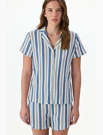 Ensemble de pyjama rayé en pointelle, chemise à manches courtes et short penti